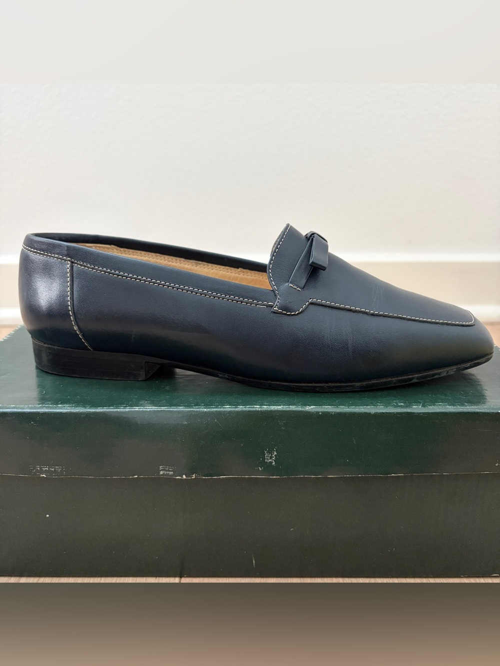 Laura Ashley Dark Navy Blue Loafers Heels Size 37 - Picture 3 of 12